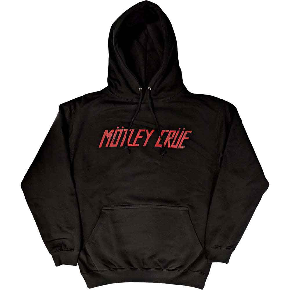 Medium gray hoodie with distressed Motley Crue logo print.