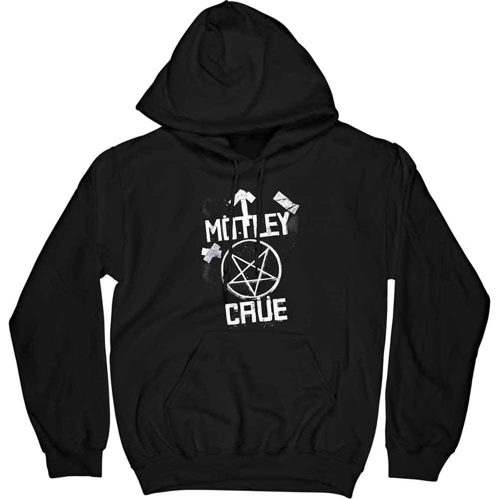 Black unisex pullover hoodie featuring a Motley Crue Roadcase graphic on the front.