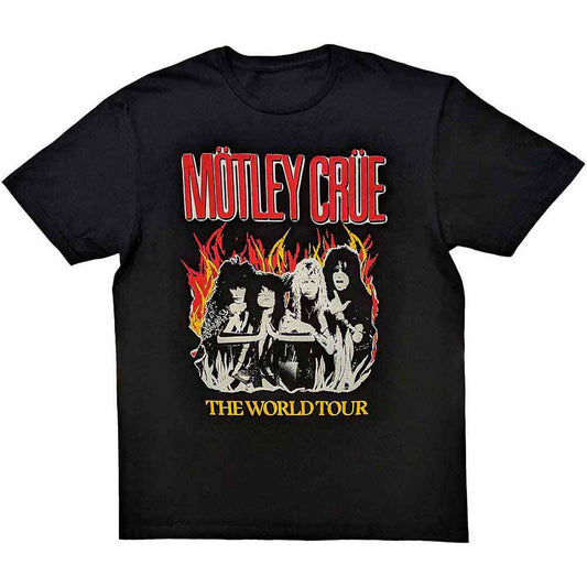 Black t-shirt with vintage Motley Crue world tour flame graphic, size XX-Large.