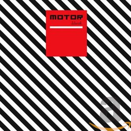 Red CD case with white text on a black and white striped background.