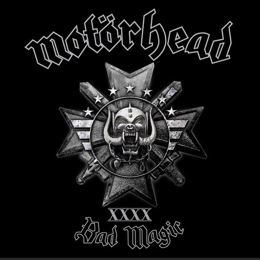 Motörhead “Bad Magic” CD cover with skull and starburst emblem.