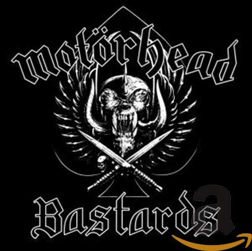 White line art of a skull with wings and crossed swords on black background.