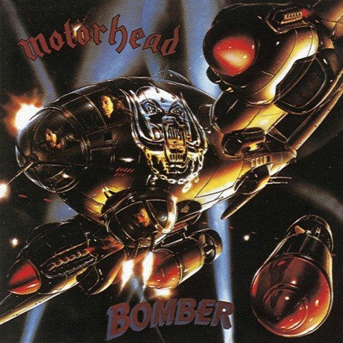 "Album cover art featuring a bomber plane with skull and flames."