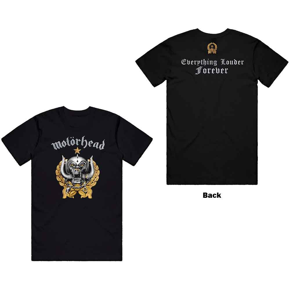 Black Motorhead t-shirt with band logo and skull graphic, worn by a man.