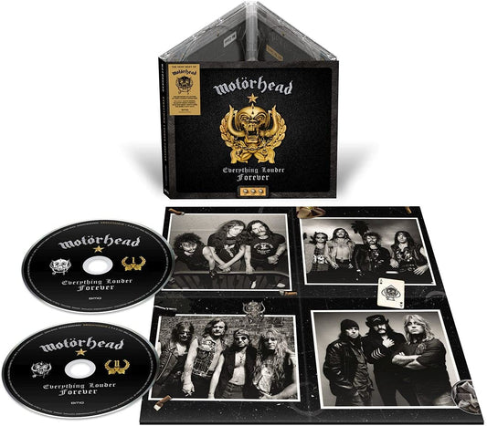 Motörhead Everything Louder Forever CD box set with two discs and band photo inserts.