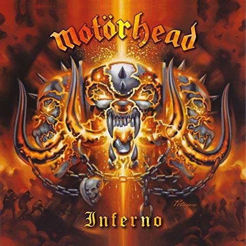 Motörhead’s “Inferno” album cover: a fiery, demonic skull with the band’s logo.