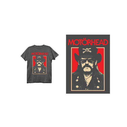 Charcoal grey t-shirt featuring Motorhead’s Lemmy Kilmister portrait graphic.
