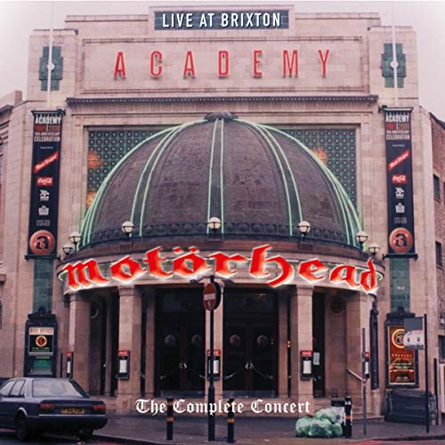 "CD cover featuring the Brixton Academy building with 'Motörhead' written in red."