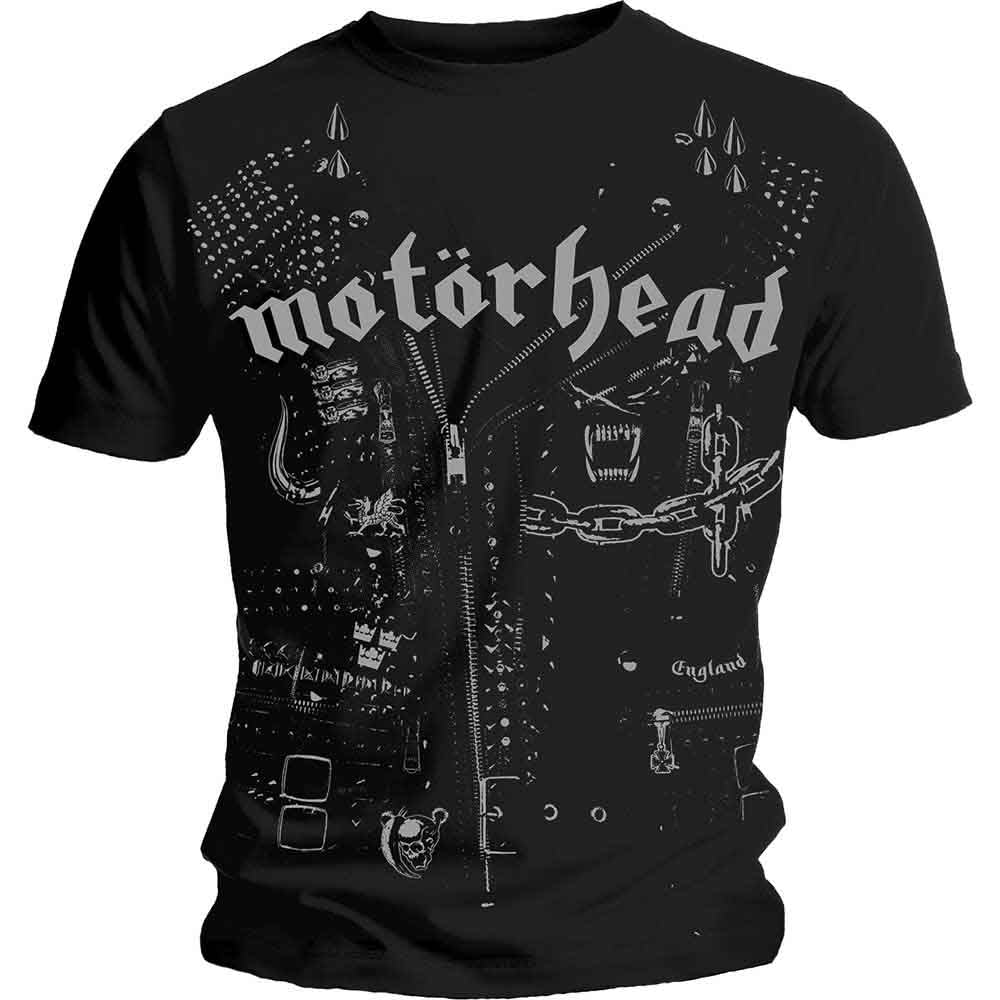 Black Motorhead t-shirt with silver graphic of a zipper and band imagery.