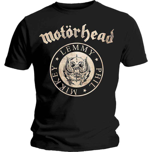 Black Motorhead t-shirt with a circular Lemmy Kilmister graphic.