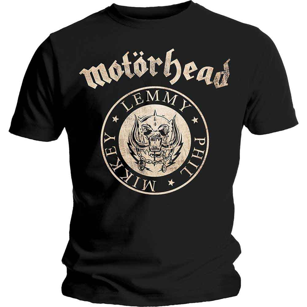 Black Motorhead t-shirt with a circular Lemmy Kilmister graphic.