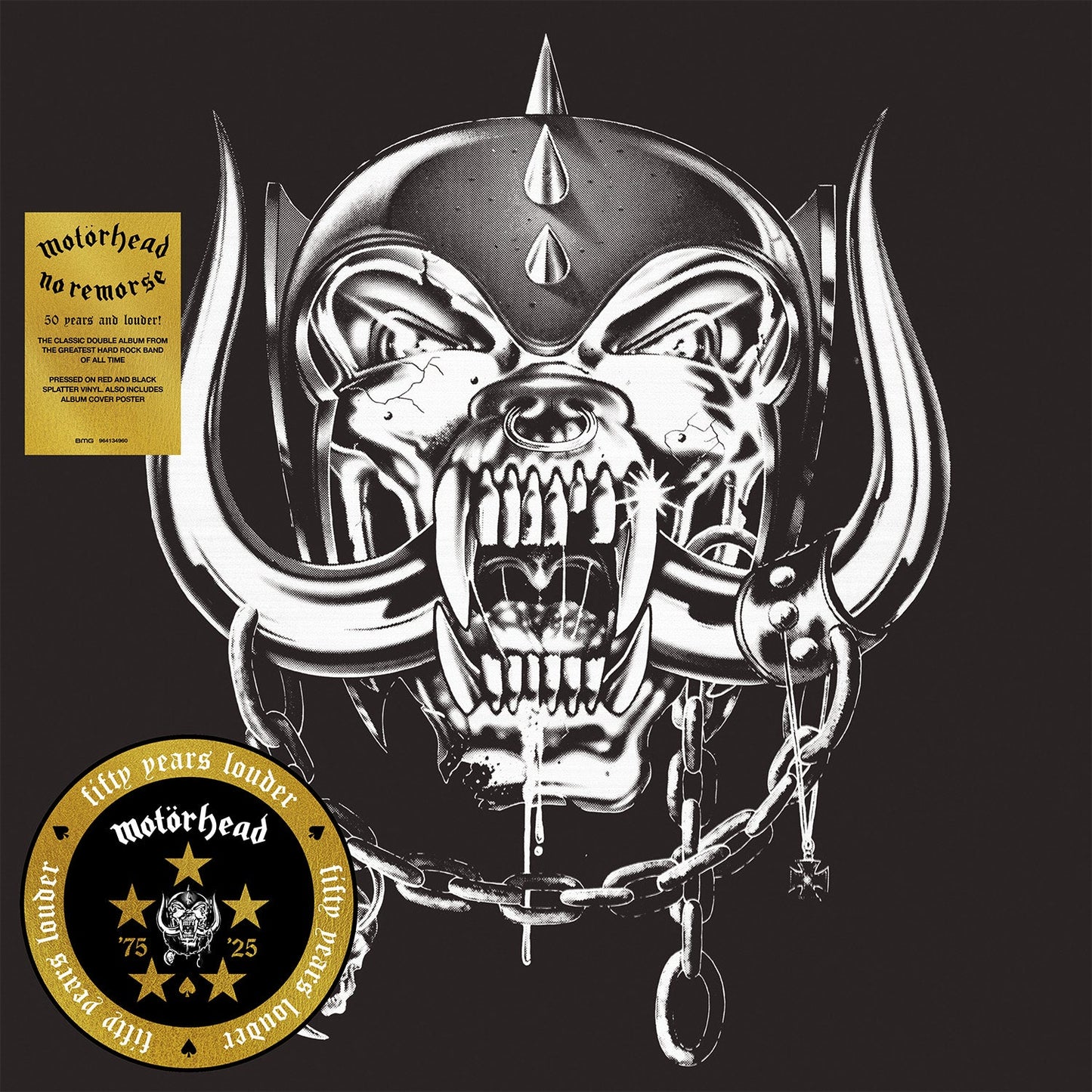 Motörhead “No Remorse” 50th Anniversary vinyl record with skull artwork.