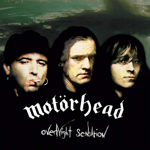"Album cover featuring three men in dark clothing with 'Motörhead' and 'Overnight Sensation' text."