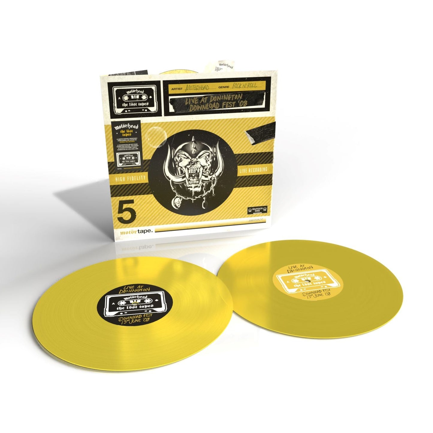 Motörhead vinyl record set, yellow discs, with a warrior face cover.