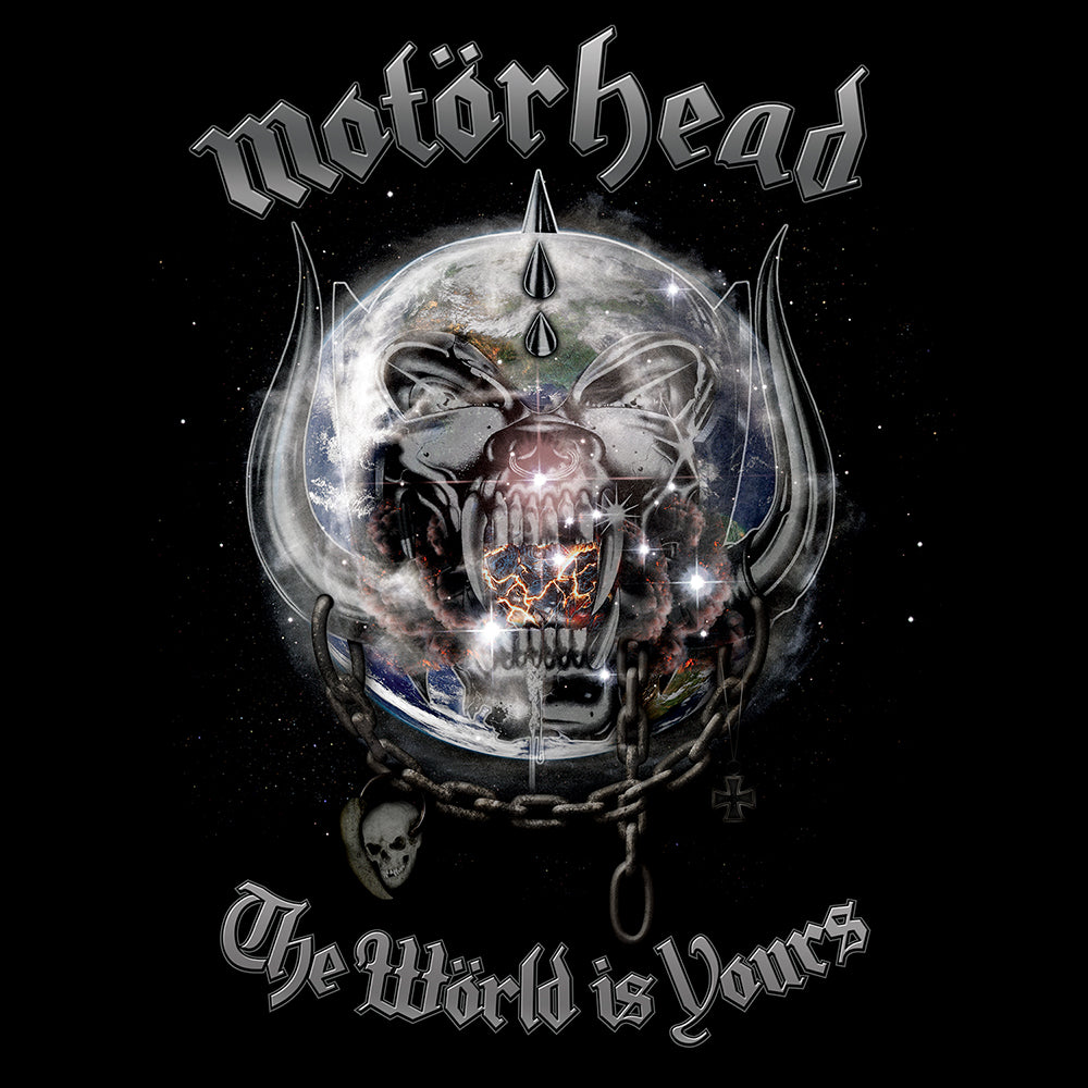 Motorhead album cover: skull-shaped world with the band's logo and title.