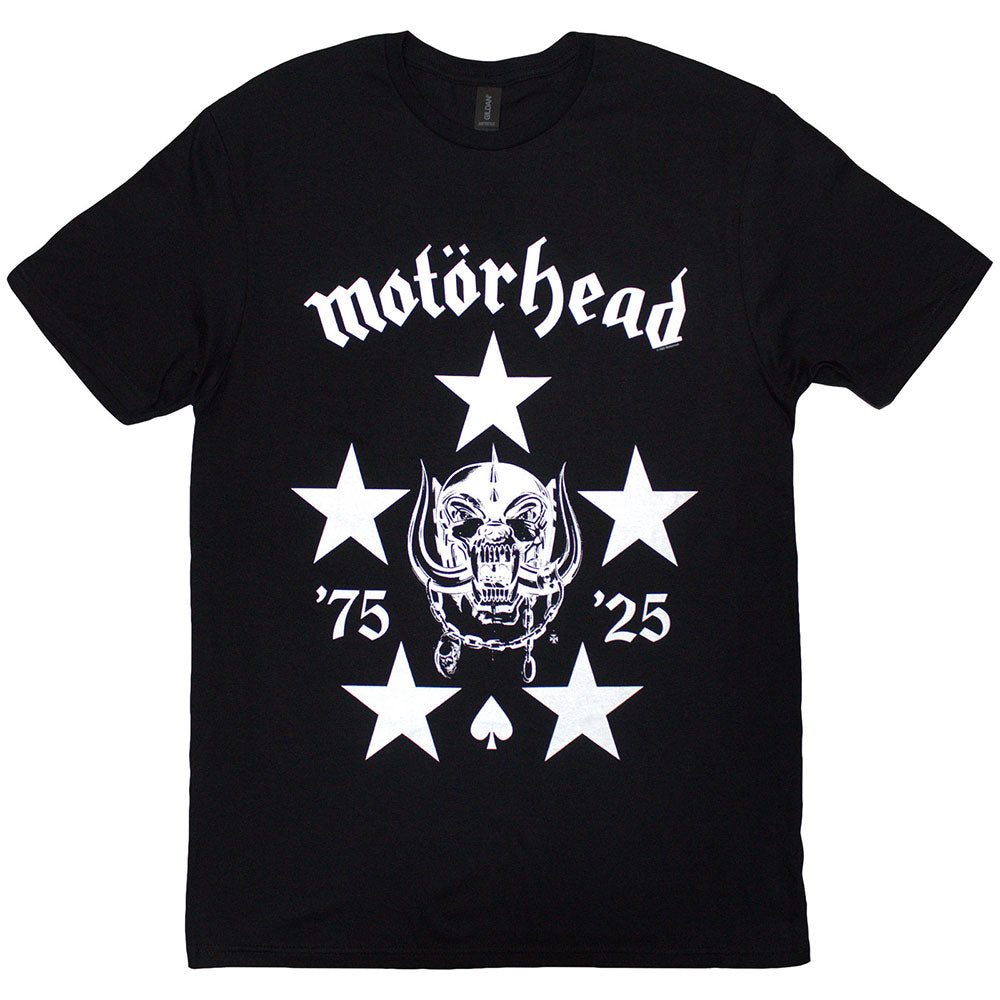 Black t-shirt with Motorhead’s 50 Years BMG logo printed on the chest.