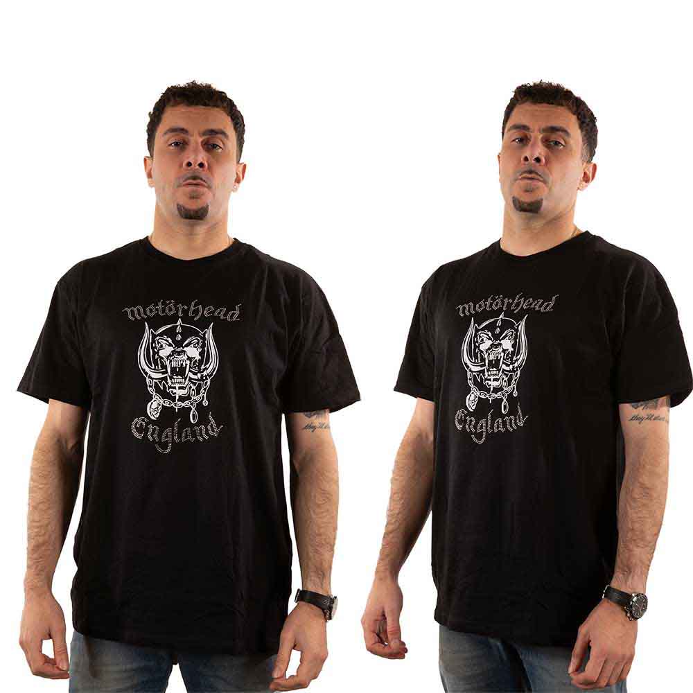 Black Motorhead t-shirt with England flag and diamante studs, size X-Large.