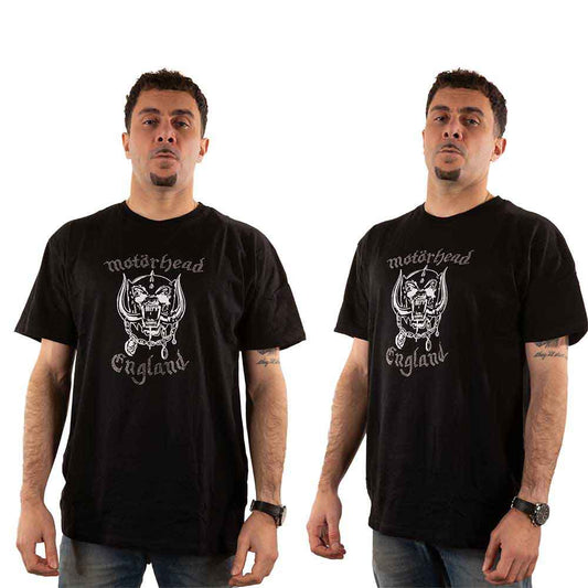 Black Motorhead t-shirt with England flag and diamante studs, size X-Large.