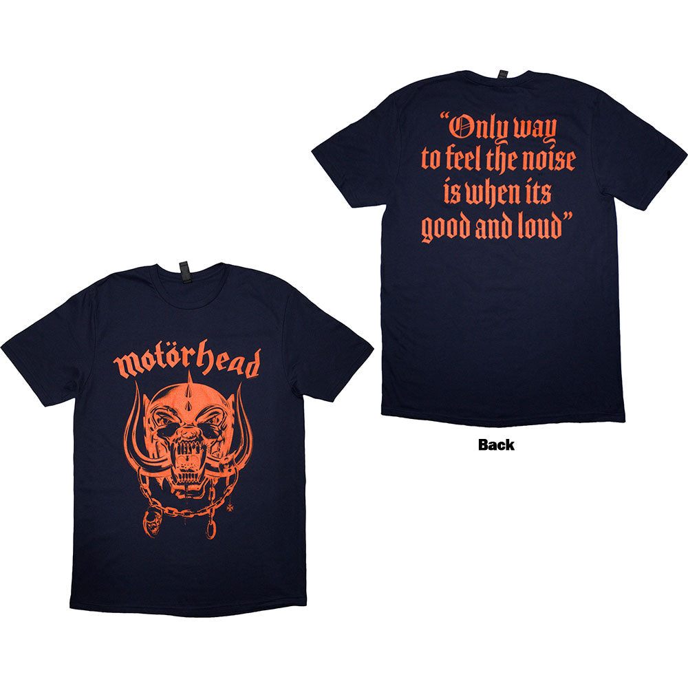 Orange t-shirt with Motorhead's "Good & Loud" logo printed on the back.