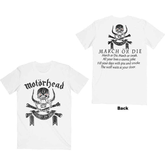 Black t-shirt with white "March or Die" text graphic on the back, unisex style.