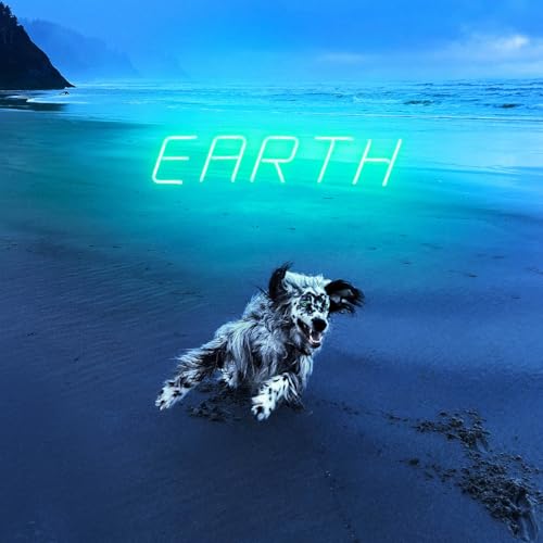 Album cover: beach scene with a dog and the word "EARTH".