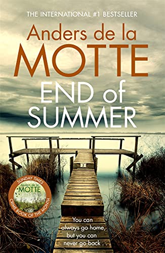Book cover: "End of Summer" by Anders de la Motte, featuring a wooden pier.