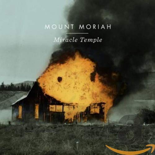 Burning wooden building with text "Mount Moriah - Miracle Temple".