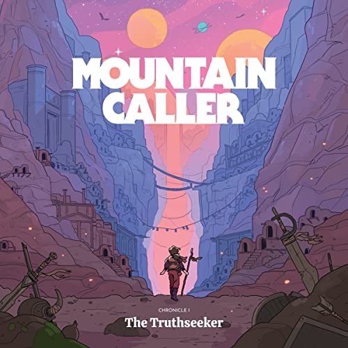Painted landscape with mountains, a lone figure, and large text: “Mountain Caller.”