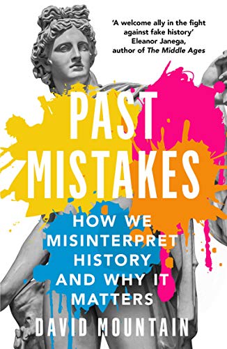 Book cover: “Past Mistakes” with a bust and colorful paint splatters.