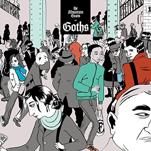 "Album cover art for 'Goths' by The Mountain Goats, featuring a stylized crowd scene."