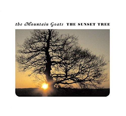 Album cover for The Mountain Goats’ “Sunset Tree” featuring a silhouetted tree.