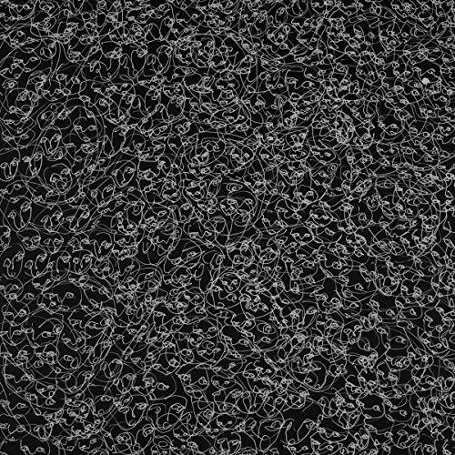 Black and white abstract vinyl record cover with chaotic line art.