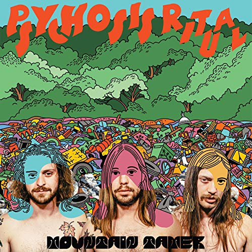 CD cover: three faces amidst colorful, chaotic landscape illustration.