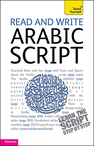Book cover titled Read and Write Arabic Script with Teach Yourself logo and calligraphy.