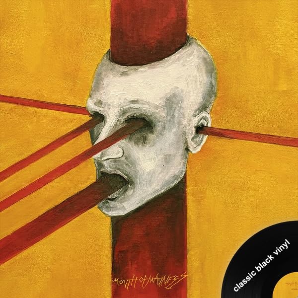 Painted album cover featuring a distorted white head with red lines.