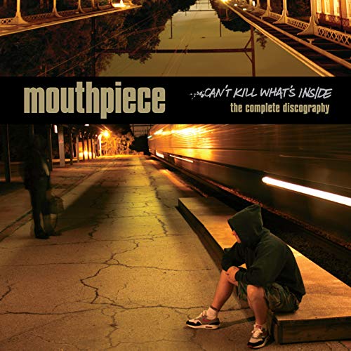 CD cover: hooded figure sits on platform as train passes.