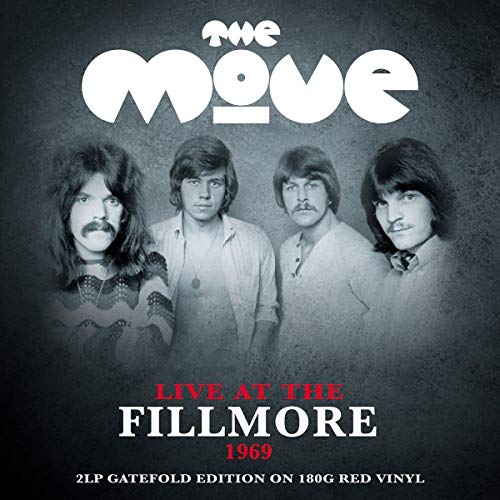 Album cover for The Move’s “Live At The Fillmore 1969” featuring four men.