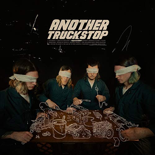 Album cover: four people with blindfolds around a disassembled radio.