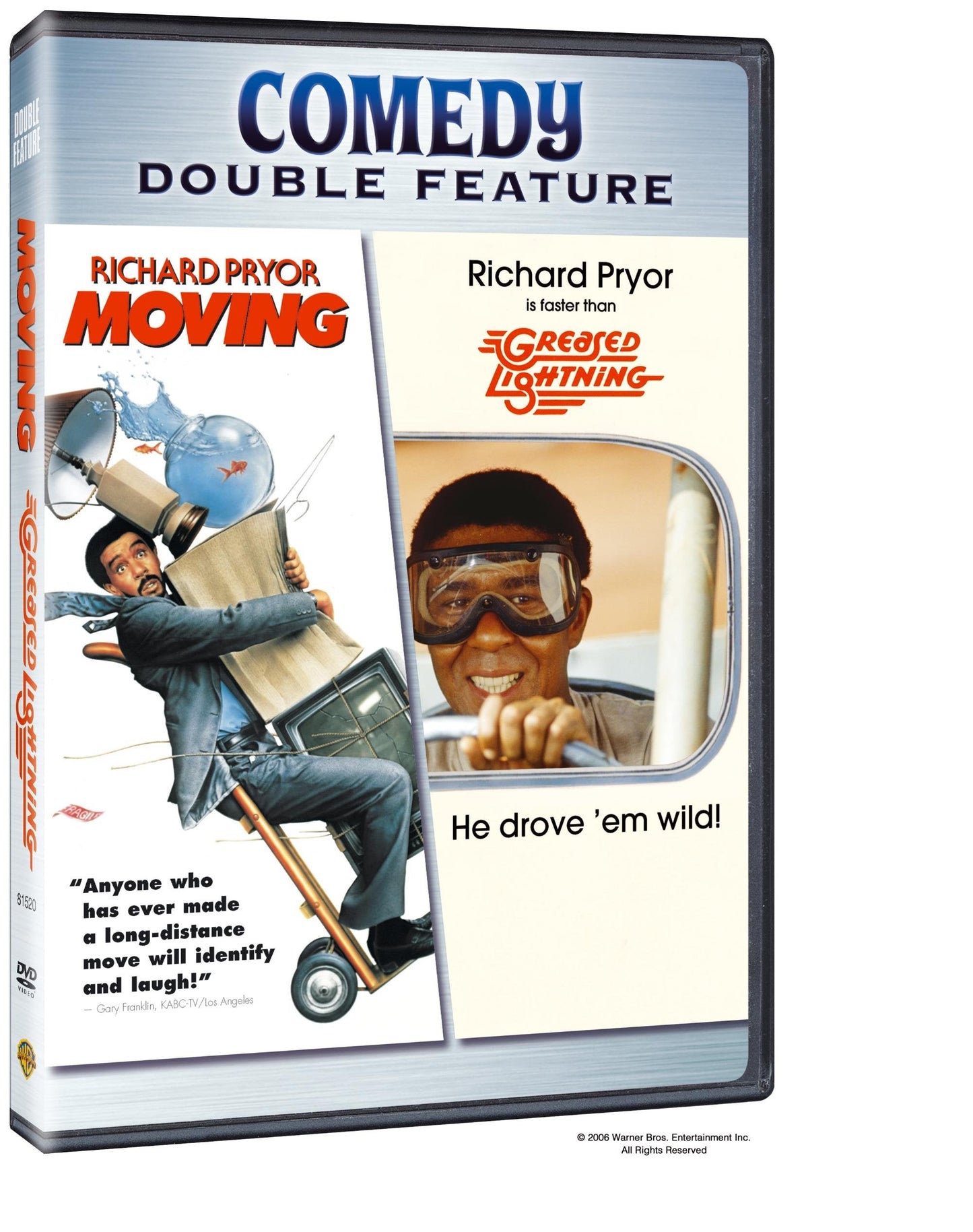 DVD cover for "Moving & Greased Lightning" featuring Richard Pryor.