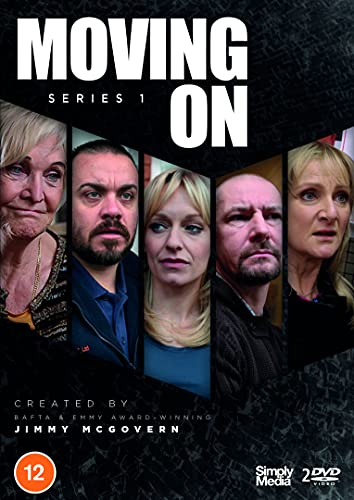 DVD cover for Moving On Series 1 featuring five actors' portraits and title text.