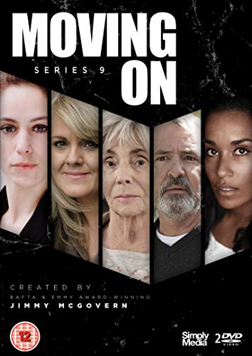"Black DVD cover with 'Moving On Series 9' title and five character portraits."