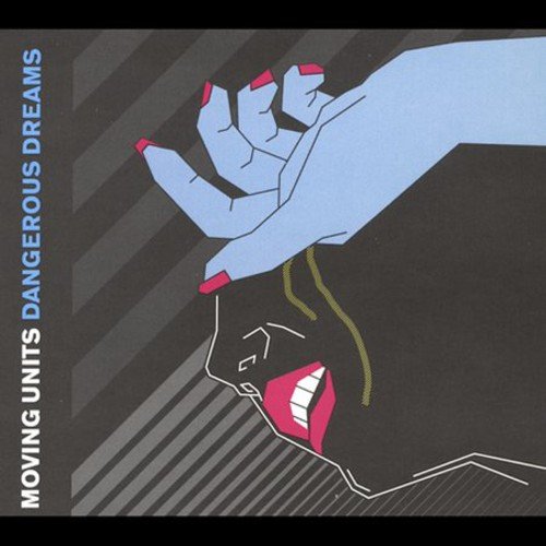 Album cover: blue hand and red lips with striped background.