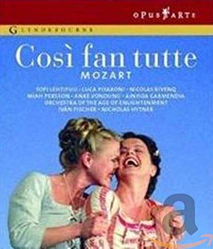 Blu-ray cover for Mozart’s Così fan tutte opera, two women laughing.