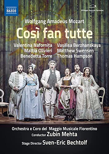 DVD cover for Mozart’s Così fan tutte opera featuring six singers onstage.