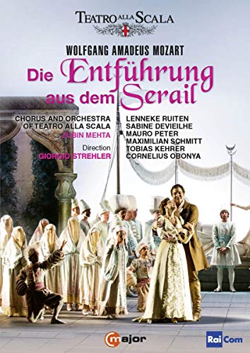 "DVD cover featuring a scene from Mozart's opera with performers in period costumes."