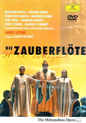 DVD cover for Mozart’s *Die Zauberflöte* opera, featuring performers in costume.