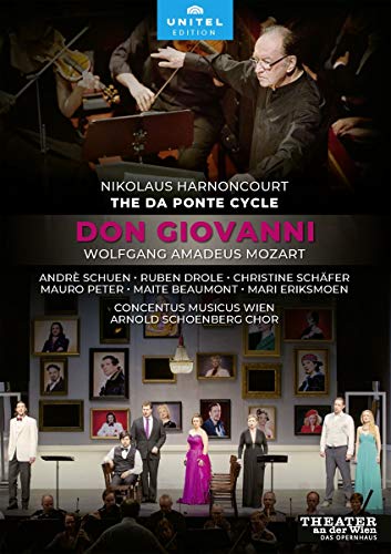 DVD cover for Mozart's "Don Giovanni" featuring a conductor and opera performers on stage.
