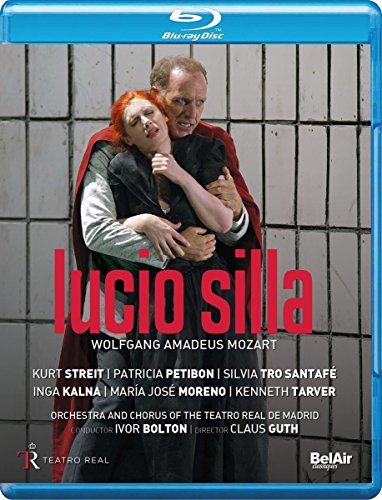 Blu-ray cover for Mozart’s “Lucio Silla” opera, featuring two costumed performers.