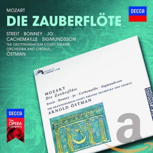 CD cover for Mozart’s “Die Zauberflöte” opera, green and white design.