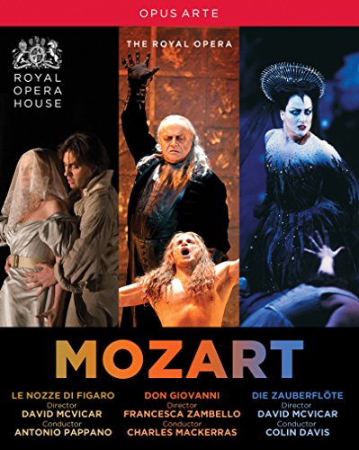 "Image of a Mozart opera box set cover featuring three scenes from different operas."